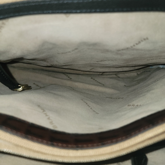 Brahmin Black Brown Large Leather Tuscan Satchel Hand Bag W/Shoulder Strap - Picture 5 of 5